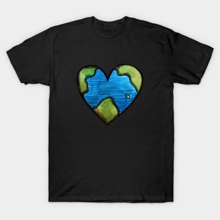 Watercolor Earth Love Heart T-Shirt